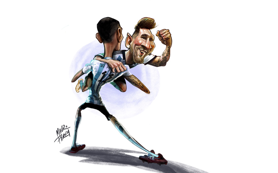 Caricatura de los futbolistas Lionel Messi y Ángel Di María