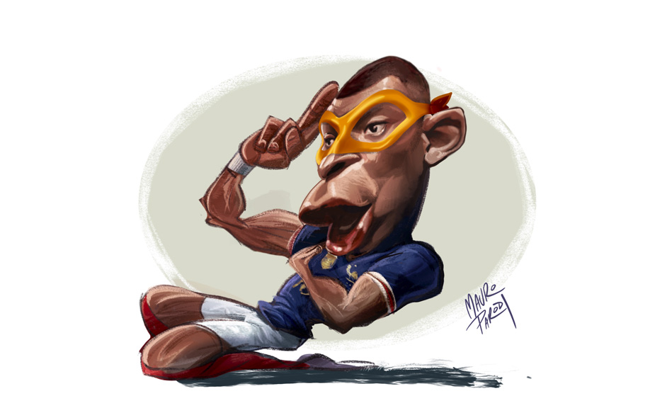 Caricatura del futbolista Kylian Mbappé